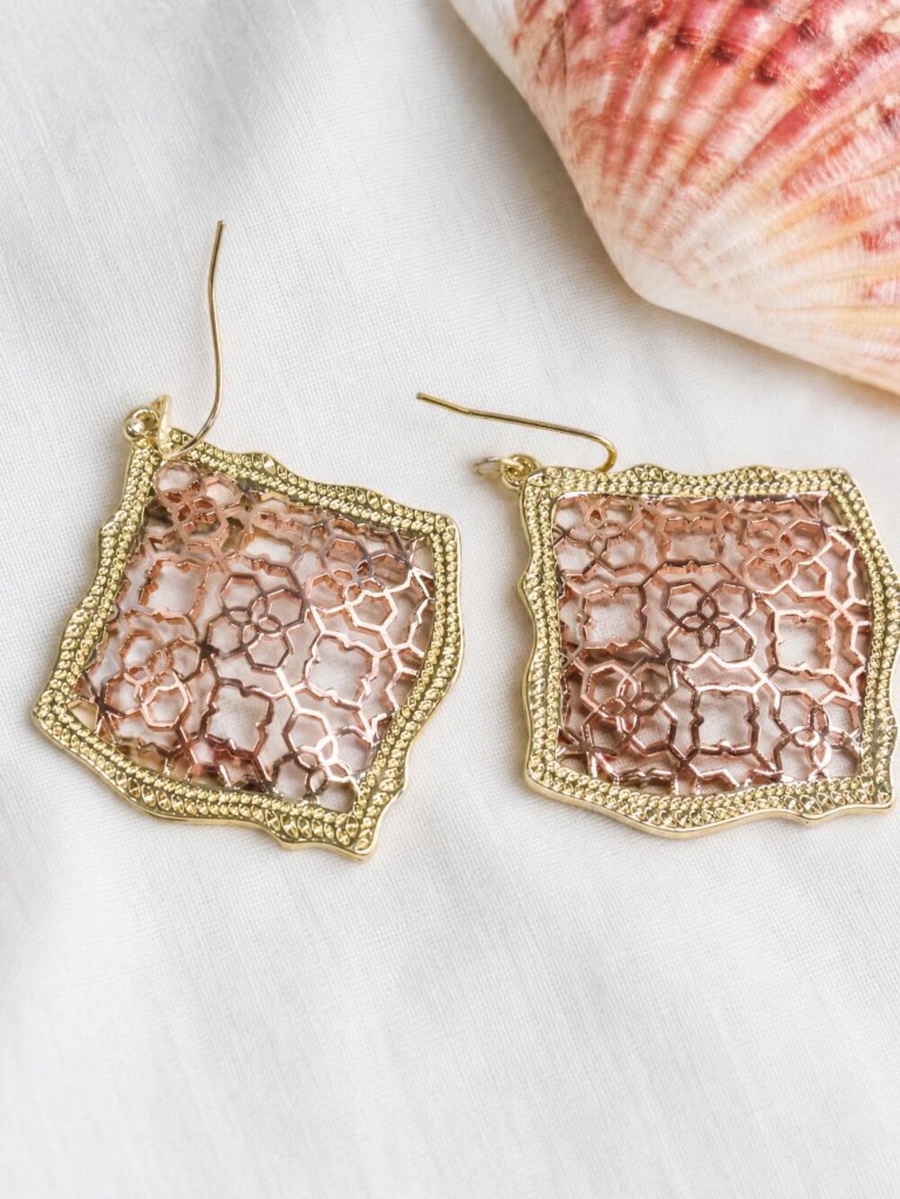 Kendra Scott Kirsten Rose Gold Filigree Drop Earrings Statement Boho Chic - Picture 2 of 2